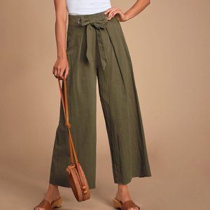 Lulu's Olive Green Wide-Leg Cropped Pants